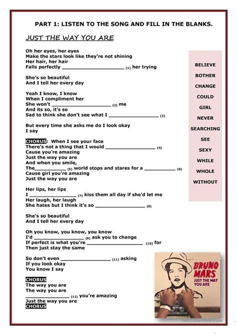 bruno mars just the way you are worksheet